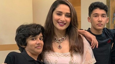Madhuri Dixit with her sons Arin and Ryan.