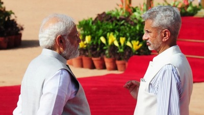 Prime Minister Narendra Modi in conversation with external affairs minister S Jaishankar. Prime Minister Narendra Modi in conversation with external affairs minister S Jaishankar.