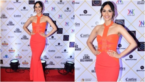 Manushi Chhillar wears a figure-hugging gown for awards night.&nbsp; (HT Photo/Varinder Chawla)