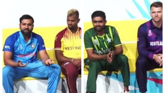 Rohit Sharma, Babar Azam during all-captains' press conference ahead of T20 World Cup 2022