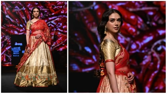 Aditi Rao Hydari walked the ramp in a silk lehenga at the Lakme Fashion Week on Saturday. She was last seen in Tamil film Hey Sinamike and will next be seen in the web series, Heeramandi. She reportedly have another web show in the pipeline, titled Jubilee. (Varinder Chawla)