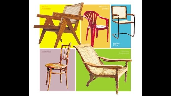 The Pierre Jeanneret, monobloc plastic, Godrej CH-4, Bombay Fornicator and bentwood chairs.