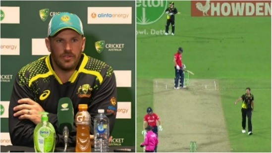 Aaron Finch; Starc warning Buttler (Cricket Australia/Twitter)