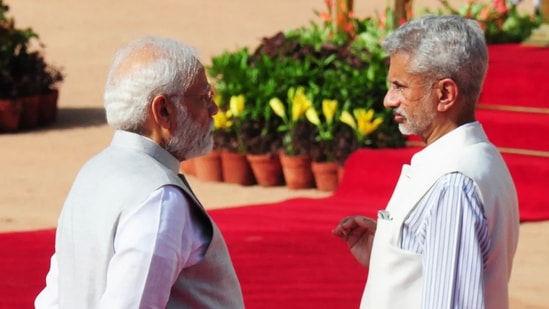Prime Minister Narendra Modi in conversation with external affairs minister S Jaishankar.