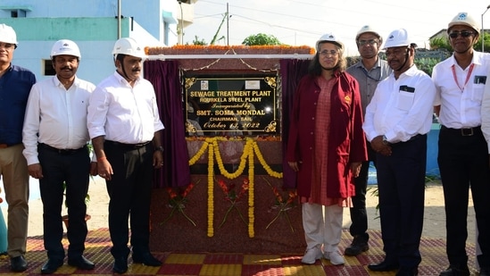 SAIL chairperson Soma Mondal inaugurates the sewage treatment plant at Rourkela Steel Plant.