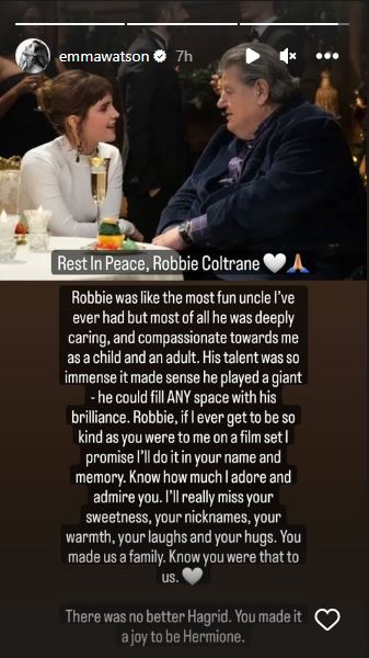 Taking to her Instagram Stories, Emma Watson also paid tribute to Robbie.
