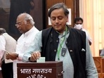 Congress Lok Sabha MP Shashi Tharoor and veteran leader Mallikarjun Kharge go head-to-head tomorrow for the Congress president post. (ANI file Photo)
