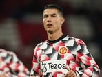 Cristiano Ronaldo warms up for Manchester United.