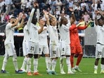 Real Madrid's players celebrate victory after the Spanish League football match between Real Madrid CF and FC Barcelona Real Madrid's players celebrate victory after the Spanish League football match between Real Madrid CF and FC Barcelona