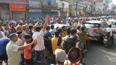Local residents during a protest in Ranjeet Nagar where a person succumbed to his injuries after a clash between two group of friends. (HT Photo) Local residents during a protest in Ranjeet Nagar where a person succumbed to his injuries after a clash between two group of friends. (HT Photo)