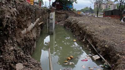 Stagnant water collected near a housing society in Katraj - Dehu Road area. (REPRESENTATIVE PHOTO) Stagnant water collected near a housing society in Katraj - Dehu Road area. (REPRESENTATIVE PHOTO)