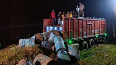 Police found 72 drums filled with liquid rubber and 48 loaded with ganja packets in the truck. (Twitter/Himanta Biswa Sarma) Police found 72 drums filled with liquid rubber and 48 loaded with ganja packets in the truck. (Twitter/Himanta Biswa Sarma)