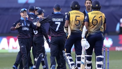Namibia's and Sri Lanka's players shake hands after their T20 World Cup Cricket match in Geelong (AP) Namibia's and Sri Lanka's players shake hands after their T20 World Cup Cricket match in Geelong (AP)