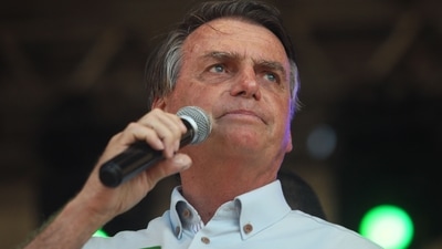 Jair Bolsonaro: Brazilian President and presidential candidate Jair Bolsonaro speaks to his supporters during a rally. (AFP) Jair Bolsonaro: Brazilian President and presidential candidate Jair Bolsonaro speaks to his supporters during a rally. (AFP)