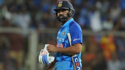 India's Rohit Sharma leaves the field after being dismissed&nbsp; (AP)