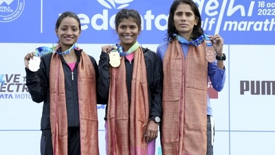 The Indian women elite race was won by Sanjivani Yadav who clocked 1:17:53. Monika Athara and Priti Lamba were second and third with 1:18:39 and 1:19:06. (PTI) The Indian women elite race was won by Sanjivani Yadav who clocked 1:17:53. Monika Athara and Priti Lamba were second and third with 1:18:39 and 1:19:06. (PTI)