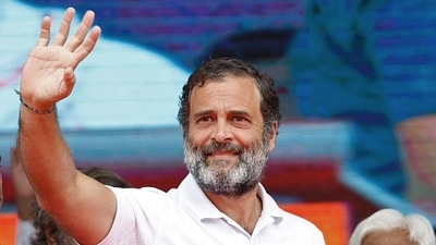 Congress MP Rahul Gandhi waves to the supporters during the 'Bharat Jodo Yatra'. (Congress )