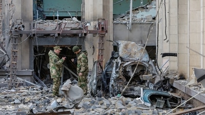 Russia-Ukraine War: A view shows the city administration building hit by recent shelling in the course of Ukraine-Russia conflict, in Donetsk. (Reuters)