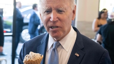 Joe Biden: US President Joe Biden speaks as he stops for ice cream at Baskin Robbins in Portland, Oregon. (AFP)