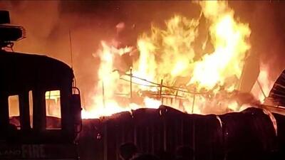 A fire broke out in a godown in Khan Compound in Mumbra, Thane. (HT PHOTO)