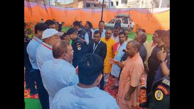 Uttar Pradesh chief minister Yogi Adityanath in Etah district on Sunday. (HT photo)