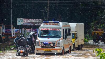 Mangaluru: An ambulance passes through a waterlogged road following monsoon rains, in Mangaluru, Saturday, July 30, 2022. (PTI Photo)(PTI07_30_2022_000159B) (PTI) Mangaluru: An ambulance passes through a waterlogged road following monsoon rains, in Mangaluru, Saturday, July 30, 2022. (PTI Photo)(PTI07_30_2022_000159B) (PTI)