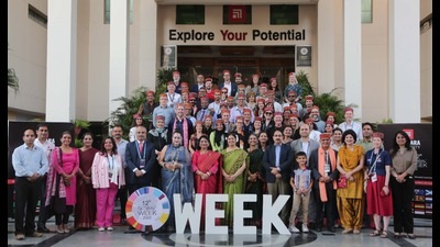 Students and faculty members on the final day of global week at Chitkara University on Sunday. (HT Photo) Students and faculty members on the final day of global week at Chitkara University on Sunday. (HT Photo)