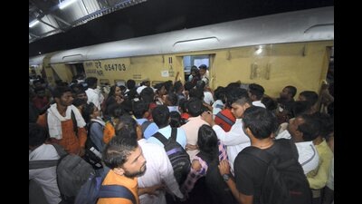 Heavy rush of candidates at a platform at the Charbagh Railway Station a day after the Uttar Pradesh Subordinate Services Selection Commission (UPSSSC) Preliminary Eligibility Test (PET) 2022, in Lucknow on Sunday. (PTI) Heavy rush of candidates at a platform at the Charbagh Railway Station a day after the Uttar Pradesh Subordinate Services Selection Commission (UPSSSC) Preliminary Eligibility Test (PET) 2022, in Lucknow on Sunday. (PTI)