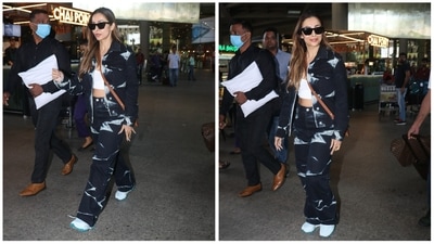 Malaika Arora had also returned from London few days before. She was in the UK with boyfriend Arjun Kapoor. She was again spotted at the airport on Saturday, after walking the ramp at the Lakme Fashion Show recently. (Varinder Chawla) Malaika Arora had also returned from London few days before. She was in the UK with boyfriend Arjun Kapoor. She was again spotted at the airport on Saturday, after walking the ramp at the Lakme Fashion Show recently. (Varinder Chawla)