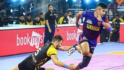 Dabang Delhi raider Naveen Kumar in action at PKL 9 (Twitter/DabangDelhiKC) Dabang Delhi raider Naveen Kumar in action at PKL 9 (Twitter/DabangDelhiKC)