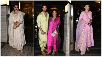 Shikha Talsania, Angad Bedi and Neha Dhupia and Soha Ali Khan were spotted together in Bandra on Saturday. Soha recently gifted Neha's son Guriq a fancy toy car on his first birthday. (Varinder Chawla) Shikha Talsania, Angad Bedi and Neha Dhupia and Soha Ali Khan were spotted together in Bandra on Saturday. Soha recently gifted Neha's son Guriq a fancy toy car on his first birthday. (Varinder Chawla)