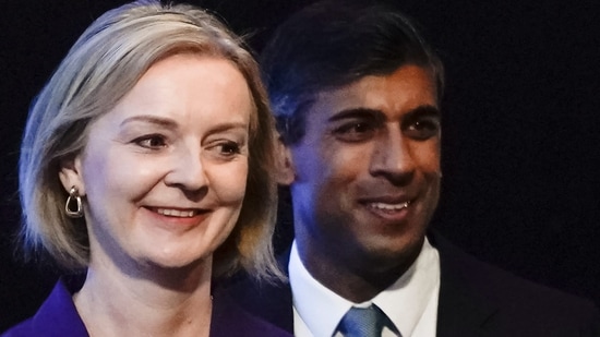 Rishi Sunak-Liz Truss: Liz Truss, left, and Rishi Sunak arrive for the announcement of the result of the Conservative Party leadership contest.(AP)