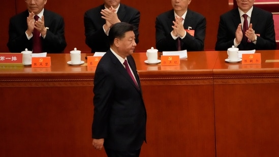 Chinese President Xi Jinping arrives for the opening ceremony of the 20th National Congress of China's ruling Communist Party held at the Great Hall of the People in Beijing, China, Sunday, Oct. 16, 2022.&nbsp;(AP)