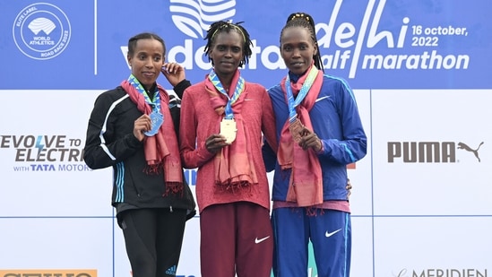 The fastest Indian man and woman received rupees 3.5 lakhs each at the Delhi Half Marathon. Prize money of USD 268,000 was announced for the World Athletics Elite Label Road Race.(AFP)