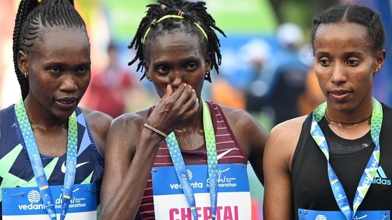 Regasa won the race with a time of 1 hour 30 seconds, while Cheptai came up with a personal best of 1:06:42 to top the women's event.(AFP)