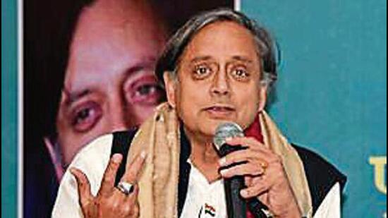 Congress leader Shashi Tharoor in Lucknow on Sunday. (HT PHOTO)