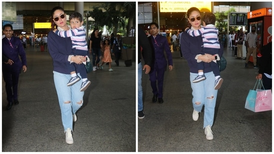 Kareena Kapoor returned from London on Sunday along with son Jehangir Ali Khan. The actor was shooting for Hansal Mehta's directorial in the UK. The film is a murder mystery in which Kareena is said to be in the role of a detective. (Varinder Chawla)