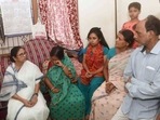 West Bengal Chief Minister Mamata Banerjee meets with family members of victims, who lost their lives in a flash flood during Durga idol immersion on October 5, in Jalpaiguri on Monday. (ANI) West Bengal Chief Minister Mamata Banerjee meets with family members of victims, who lost their lives in a flash flood during Durga idol immersion on October 5, in Jalpaiguri on Monday. (ANI)