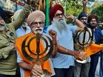 While some Sikh communities opposed the symbol of sword and shield allotted to CM Eknath Shinde-led faction, few community members support the new symbol saying their symbol isn't a sword and shield but a Khanda and Kirpan, in Thane, Mumbai, October 15, 2022. (Praful Gangurde/HT Photo)