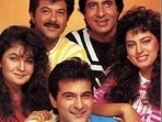 Anil Kapoor with Sanjay Kapoor, Amitabh Bachchan, Juhi Chawla and Pooja Bhatt in a throwback picture. Anil Kapoor with Sanjay Kapoor, Amitabh Bachchan, Juhi Chawla and Pooja Bhatt in a throwback picture.