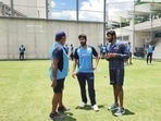 Bharat Arun (L) speak with Shardul Thakur and Jasprit Bumrah(Getty) Bharat Arun (L) speak with Shardul Thakur and Jasprit Bumrah(Getty)