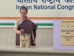 Congress interim chief Sonia Gandhi casts her vote for the party's presidential polls in Delhi on Monday. (HT Photo)