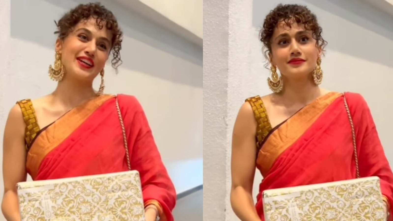 Taapsee Pannu is setting hearts ablaze in a fiery red saree
