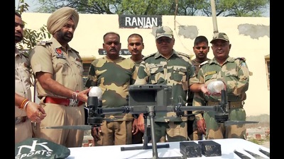 Border Security Force (BSF) of 22 Battalion spoiled a drone intrusion attempt by shooting down an Octa-copter (eight propellers) in Rania border outpost in Amritsar on Monday. (ANI)