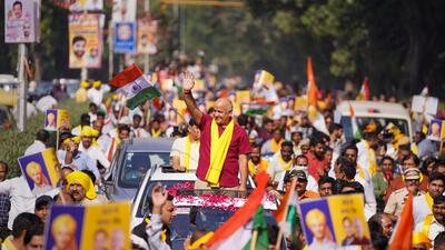 Delhi Dy CM Manish Sisodia at the party office before leaving for the CBI headquarters for questioning in connection with the excise policy probe, in New Delhi, Monday, Oct 17, 2022. (PTI) Delhi Dy CM Manish Sisodia at the party office before leaving for the CBI headquarters for questioning in connection with the excise policy probe, in New Delhi, Monday, Oct 17, 2022. (PTI)