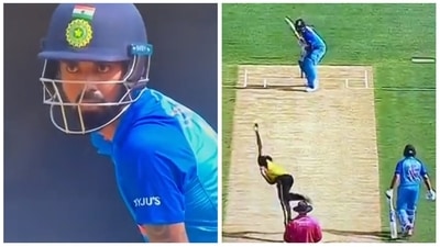 KL Rahul brought out MS Dhoni's signature helicopter shot against Australia's Pat Cummins (Screengrab/Hotstar ) KL Rahul brought out MS Dhoni's signature helicopter shot against Australia's Pat Cummins (Screengrab/Hotstar )