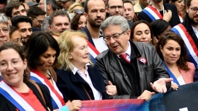 France Protests: Annie Ernaux is seen at protests in Paris. France Protests: Annie Ernaux is seen at protests in Paris. 