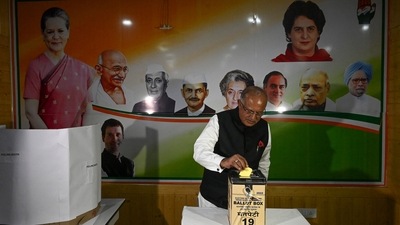A party leader votes in Srinagar in Jammu and Kashmir. (AFP) A party leader votes in Srinagar in Jammu and Kashmir. (AFP)