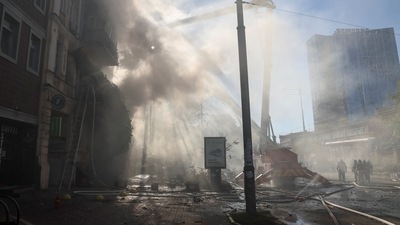 Russia-Ukraine War: Firefighters work to put out a fire in a residential building destroyed by a Russian drones strike. (Reuters)