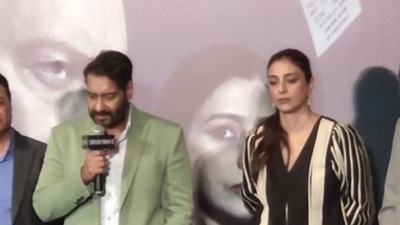 Ajay Devgn with Tabu at the trailer launch event of Drishyam 2. Ajay Devgn with Tabu at the trailer launch event of Drishyam 2.